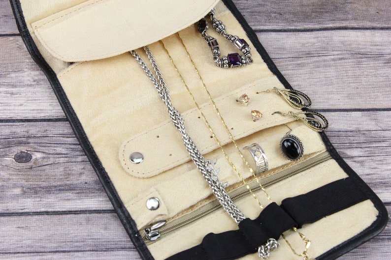 Leather jewelry roll, Jewelry storage and organization, Women's travel accessory, Jewelry travel case image 5
