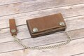 Buffalo nickel brown leather chain wallet, men's bi-fold wallet, biker wallet, made in the USA, biker gift, gift for him, Made in the USA