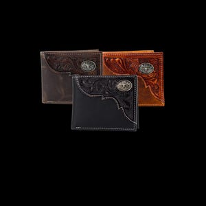 Cartera concho de águila de bisonte americano, billetera extraíble con aceite y estuche de regalo, billetera plegable de cuero repujado, estilo western moderno, protección RFID