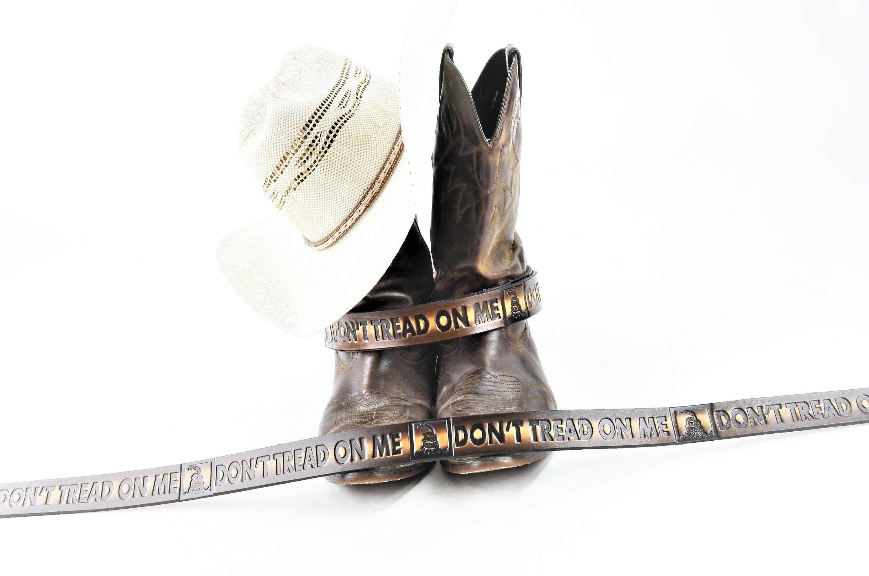 Don't Tread on Me Belt, Cut to Size Leather Belt, Vintage Style Leather, Patriotic Gift, Made in The USA, Modern Western Wear, Holiday Gift