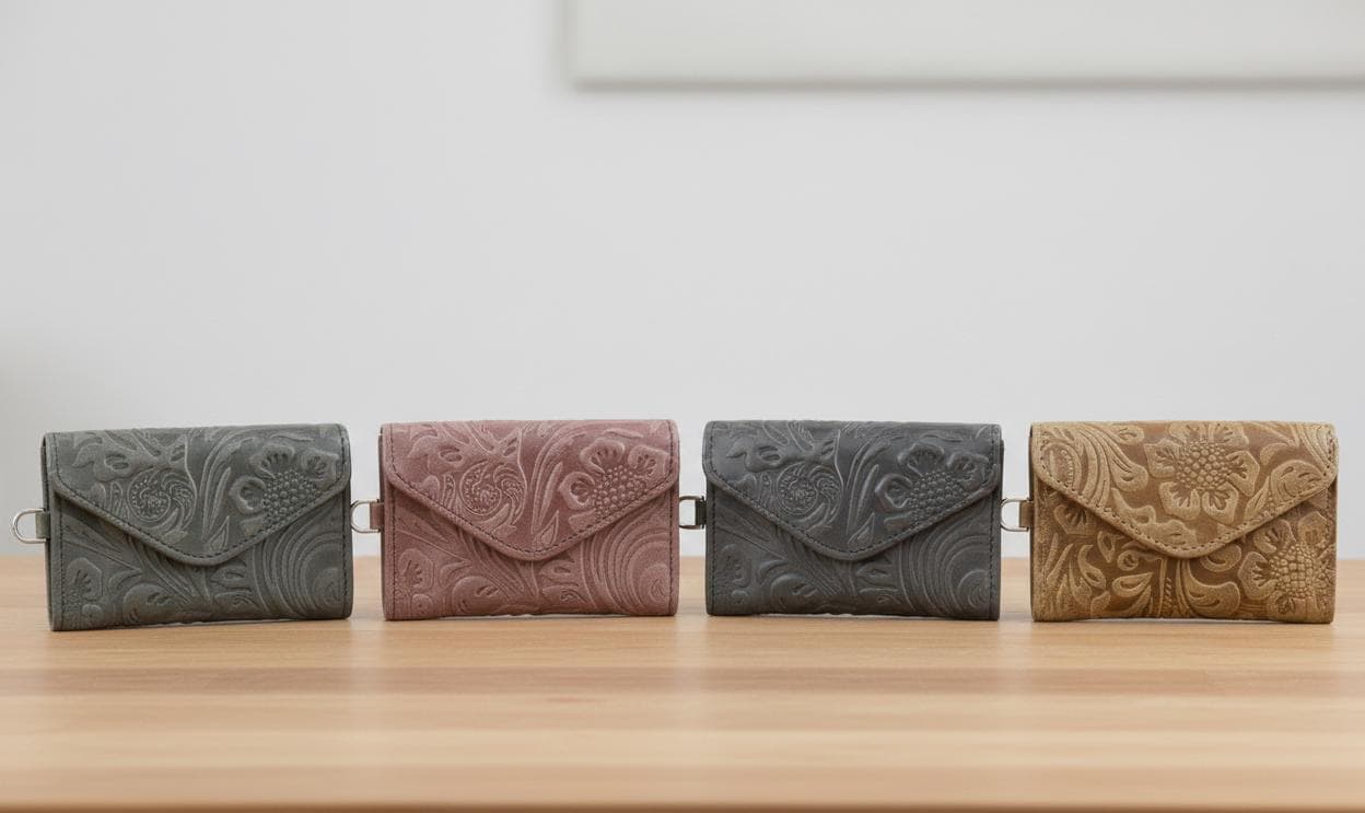 Floral Filigree Wristlet Wallet - Small Leather Card Holder, Compact Women's Minimalist Wristlet