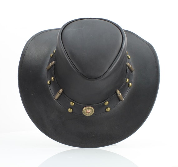 Leather Cowboy Hat With Bullet Embellishment, Shapeable Wide 
