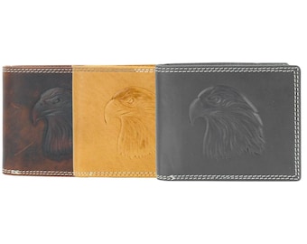 Embossed Eagle Bi-Fold Wallet, Oil Pull Up Leather, RFID Protection