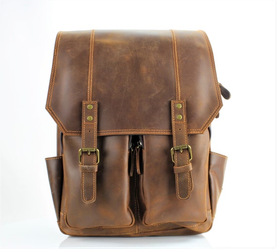 Flap Over Leather Backpack Oil Pull up Leather Vintage Style - Etsy