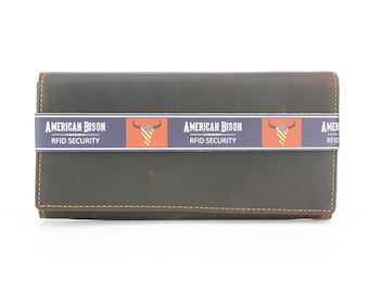 Brown Leather Clutch Wallet, Oil Pull Up, Rustic Travel Accessory, Western Boho Style