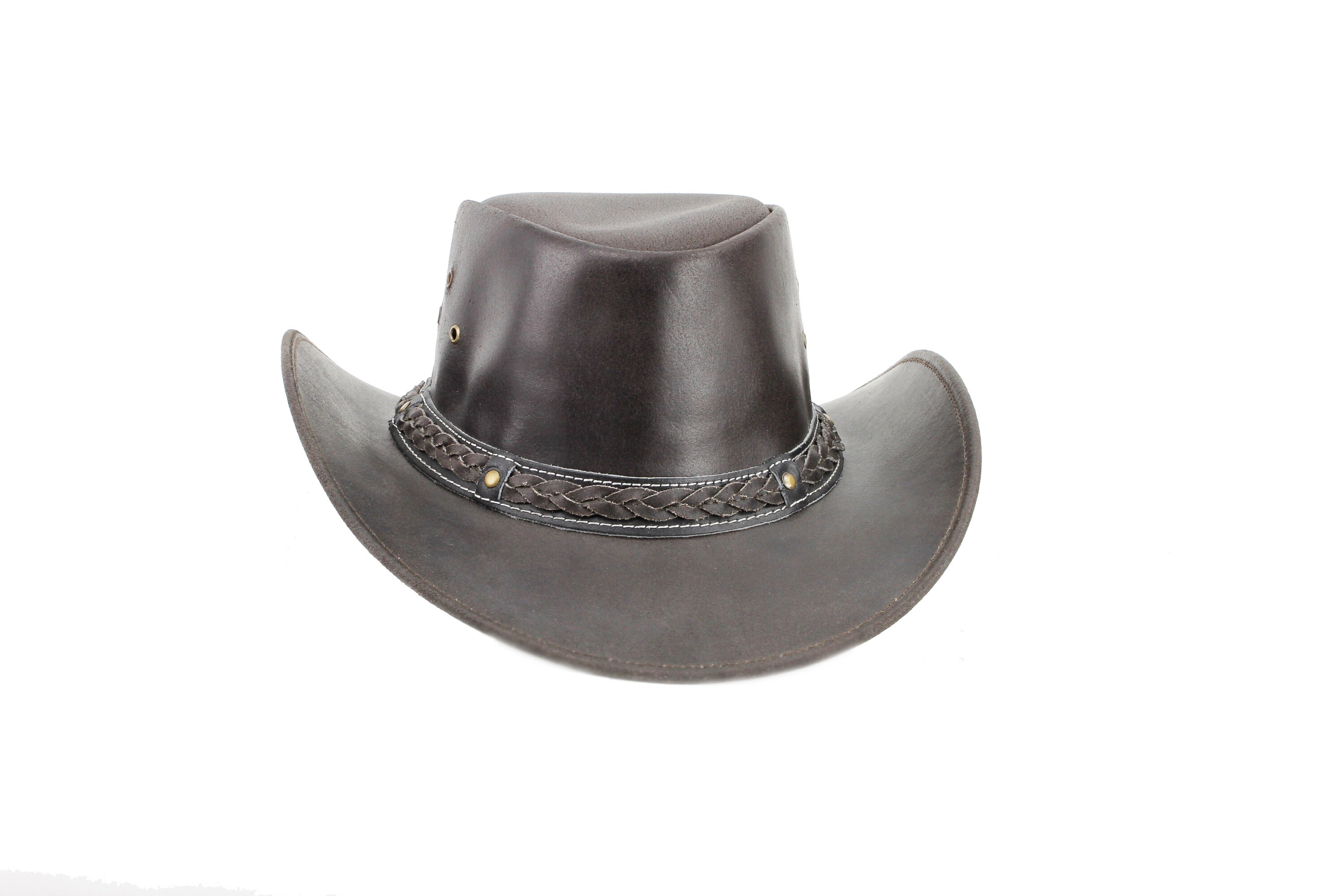 Chapeau Cowboy Western – Cuir Tressé Et Crin De Cheval, Marron Et Noir, Made In USA