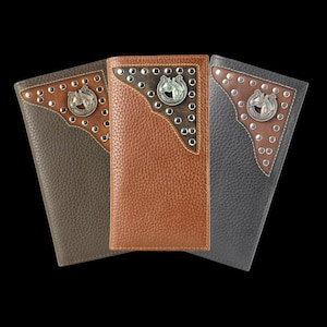 Cartera de rodeo de corte occidental con concho de níquel de búfalo, accesorio de moda occidental moderno para hombres, regalo para papá, billetera grande de cuero plegable