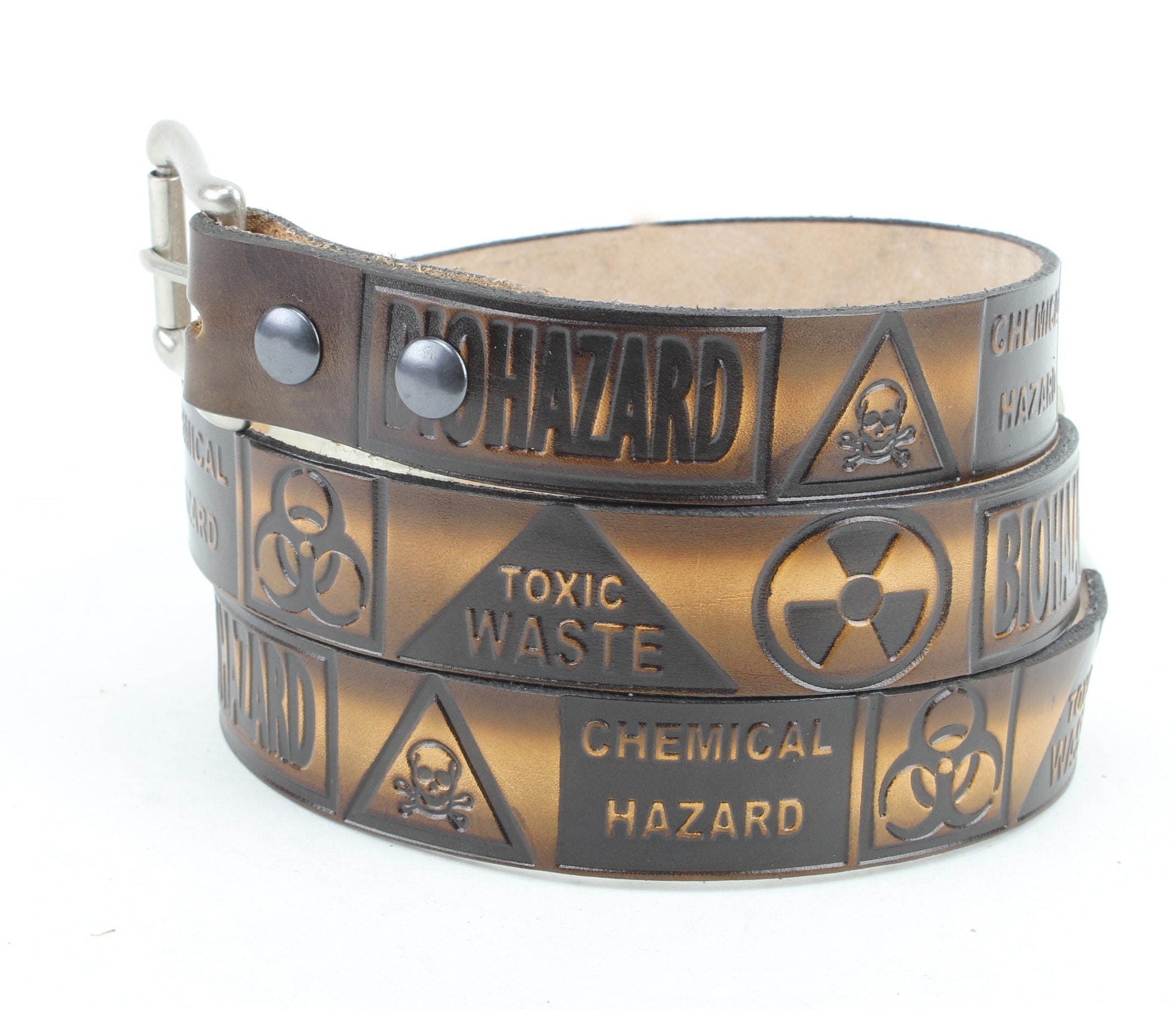 Biohazard Tooled Leather Belt: Brown Western Wear, Made in USA - Etsy
