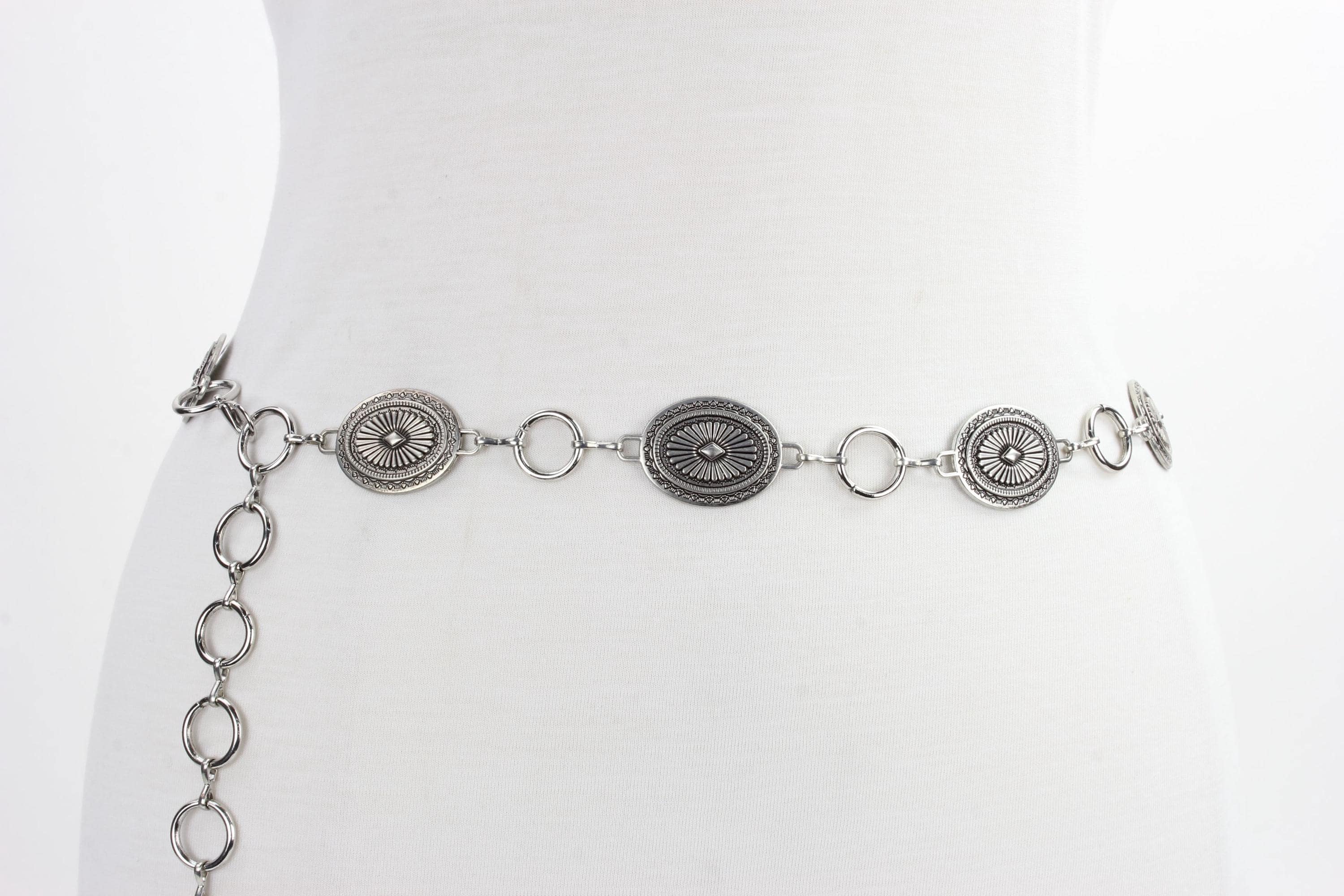 Vintage Bohemian Western  Beaded Belt with Silver Concho Accents 68\