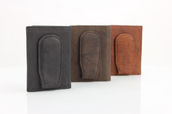 American Bison Leather Bifold Wallet: Magnetic Money Clip, Minimalist Card Case