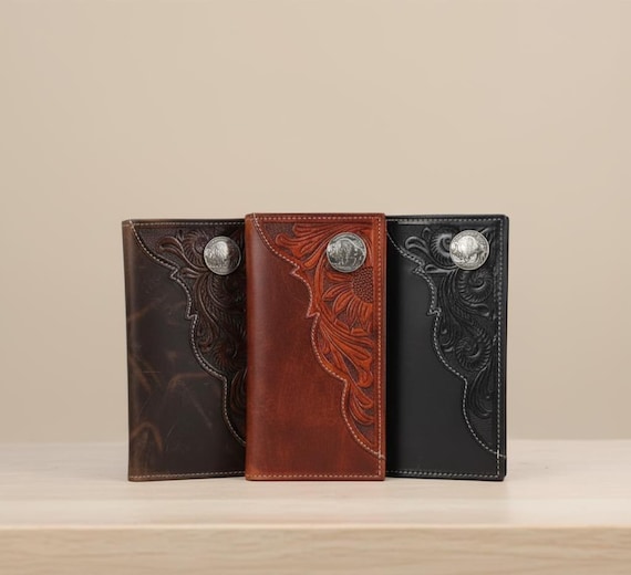 American Bison Buffalo Nickel Rodeo Wallet – Tooled Leather with RFID Protection & Gift Box