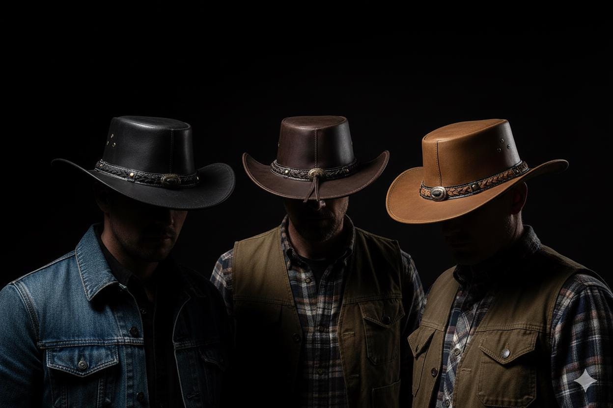 Chapeau de cowboy occidental, feutre marron, bande en cuir