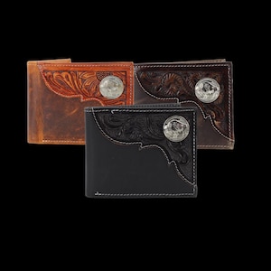 Cartera plegable de níquel con diseño de bisonte americano, cartera con cierre de aceite y estuche de regalo, cartera plegable de cuero repujado, estilo western moderno, protección RFID
