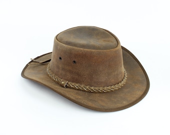 Cappello da cowboy in pelle marrone chiaro, Cappello con fascia intrecciata, Abbigliamento western moderno, Cappello per la protezione solare, Accessorio di moda da rodeo, Regalo di anniversario