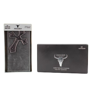Cartera cruzada de rodeo con diseño de bisonte americano, cartera extraíble con estuche de regalo, billetera plegable grande de cuero repujado, estilo western moderno, protección RFID