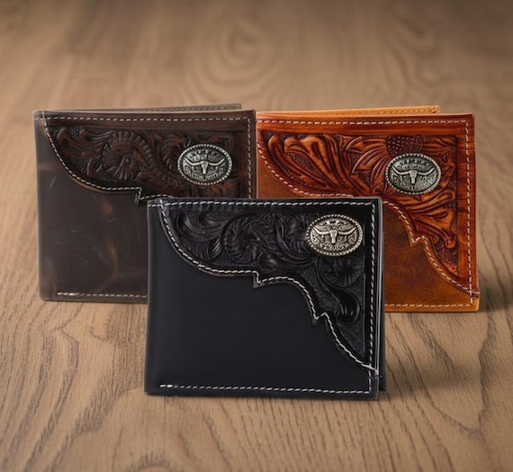 American Bison Tooled Western Bifold Wallet | Oil Pull up Leather