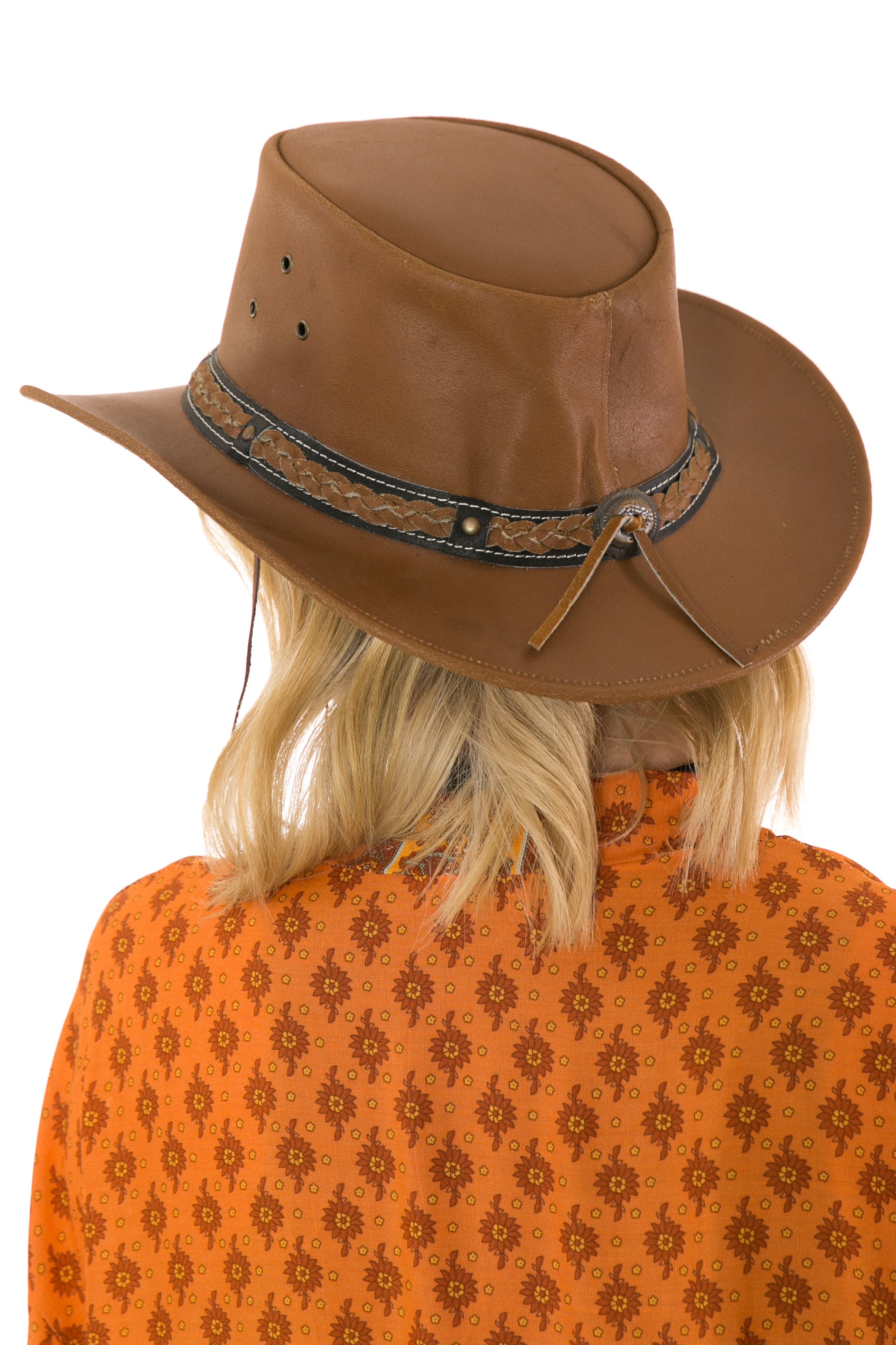 Chapeau western marron en cuir véritable pour homme et femme