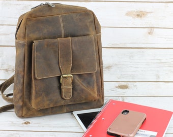 Distressed Brown Leather Backpack, Hunter Leather bag
