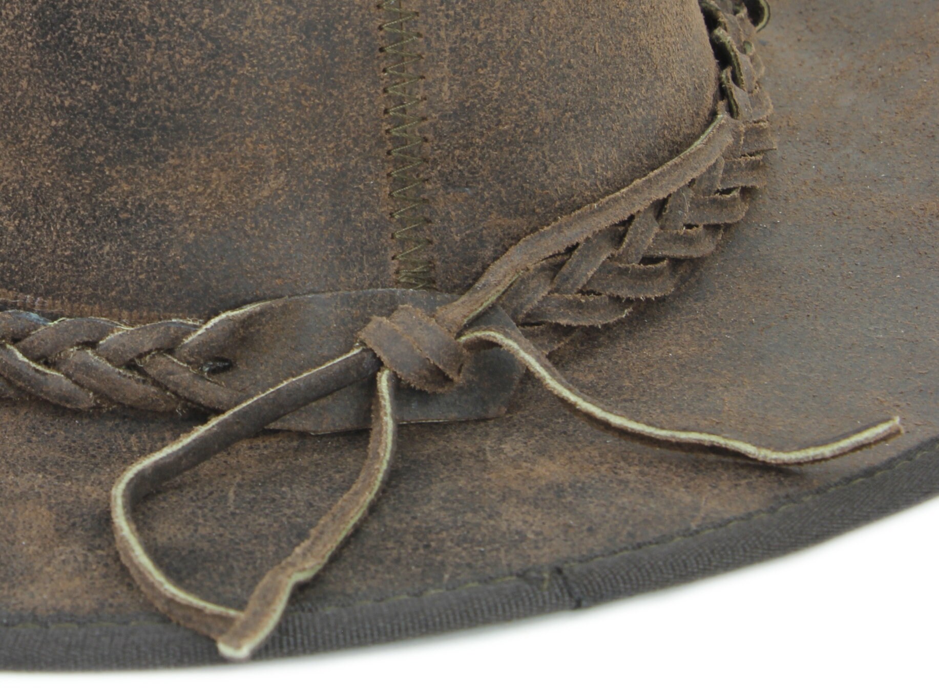 Chapeau de cowboy en cuir marron : bande tressée, tenue western unisexe - France