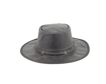 Brown Leather Cowboy Hat: Braided Band Aussie Bush Hat
