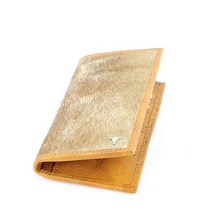 Cartera de rodeo estilo western con pelo sobre piel, moderna cartera grande estilo western con dos pliegues, cartera con chequera y caja de regalo, protección RFID, regalo para el Día del Padre