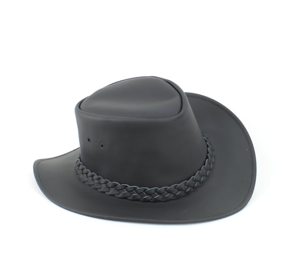 Black Leather Cowboy Hat: Braided Band, Aussie Bush Style - Etsy