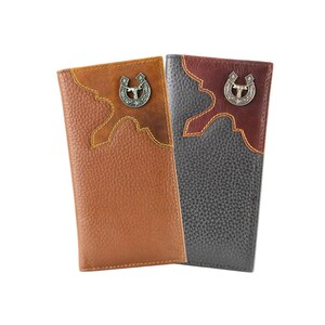 Cartera de rodeo de corte occidental con concho de cuernos largos, accesorio de moda occidental moderno para hombres, regalo para papá, billetera grande de cuero plegable
