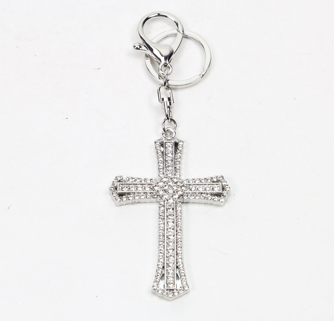 Rhinestone Cross Keychain, Blinged Out Bag Charm, Glam Bag Accessory