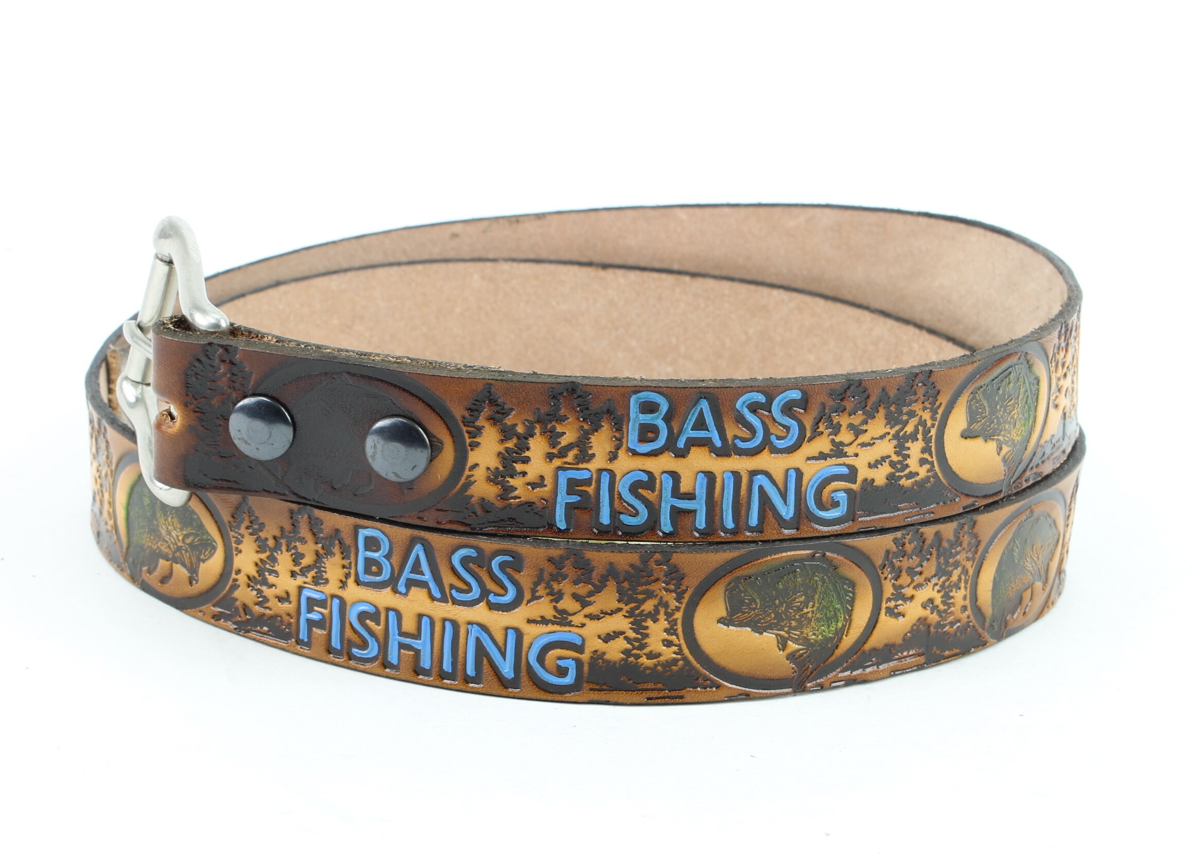 Bass Fishing Hand Painted Brown Leather 