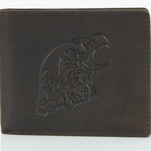 Cartera plegable con águila de bisonte americano en relieve, protección RFID, billetera de cuero desgastado con caja de regalo, regalo moderno del Día del Padre con temática occidental.