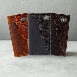 American Bison Western Rodeo Tooled leather Wallet with gift box, Long Horn Concho