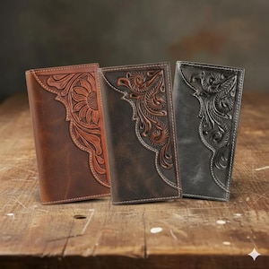 Tooled American Bison Leather Wallet | Western Bifold RFID
