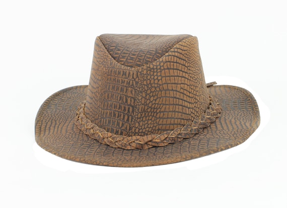 Brown Croc Cowboy Hat With Braided Hat 