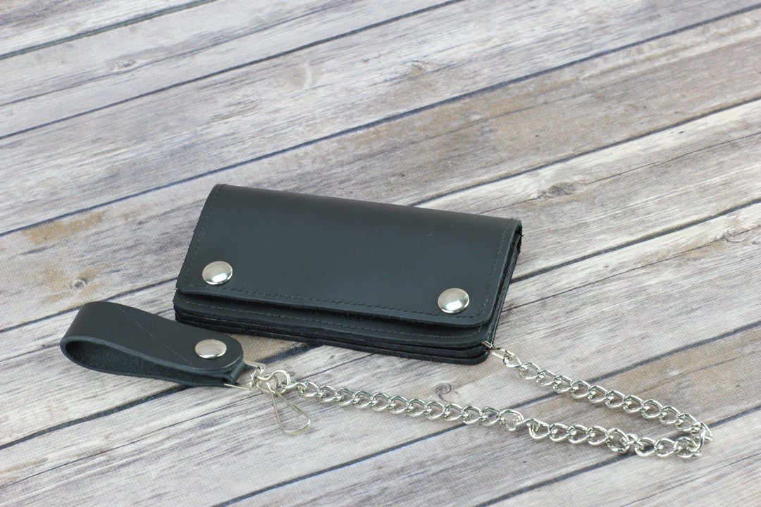 Bags & Purses Wallets & Money Clips Chain Wallets Black biker wallet colored and engraved by hand in leather and hide. Made 