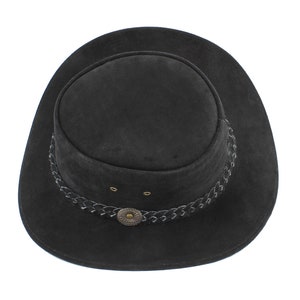 Cowboyhut aus schwarzem Wildleder, Hut mit geflochtenem Band, formbarer Hut mit breiter Krempe, Outdoor-Hut, moderne Westernmode, Sonnenhut aus Leder, Jubiläum Bild 3