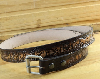 Vintage 60s-70s Vera Neumann wide leather belt brass