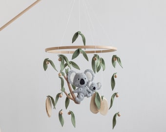 Koala baby mobile, Australia felt animals hanging mobile, Baby nursery mobile, Koala nursery decor, Baby shower gift