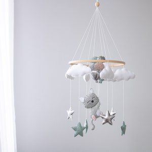Baby mobile Cat mobile felt nursery mobile balloons and starts eco-friendly toy starts felt hanging crib mobile newborn baby shower gift