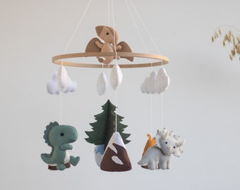 Dinosaur baby mobile. Hanging felt animals. Green T Rex. Crib Dino mobile. Jurassic nursery mobile. Dino shower gift.mountain and spruce.