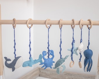 Ocean baby play gym toys set, Activity nursery accessory,Montessori toys,sea hanging felt toys,nautical toys,Whale,Turtle,Octopus,Shark,Crab