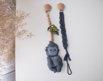 Gorilla stroller toy with macrame pacifier clip, Unique pregnancy gift box for mom to be, Newborn congratulations basket, Expecting parents