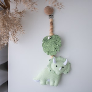 Dinosaur stroller toy, Dinosaur stroller decor, Felt stroller lanyard, Neutral baby rattles, Pram decor, Pram accessory, unisex baby gift