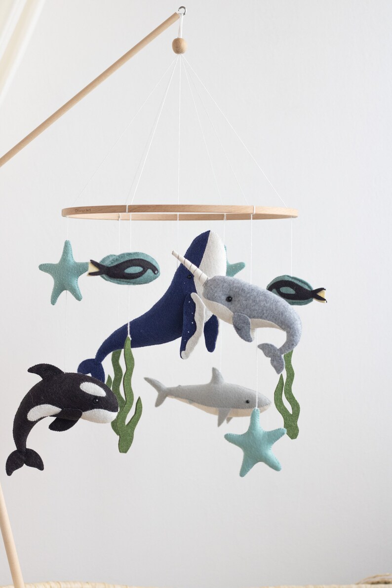 Ocean Nursery Baby Mobile Big Blue Whale Crib Mobile Narwal Etsy