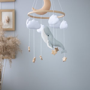 Whale and Moon Baby Mobile, Whale nursery Mobile,Star Pastel Ocean mobile,Nautical Decor,Crib Neutral Boho accessories, Unique Baby Gift image 6