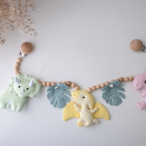 Dinosaur felt stroller garland,Hanging stroller toys, stroller mobile for girl,Stroller lanyard,Pram decor,Pram accessory