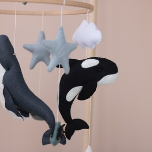 Ocean nursery baby mobile, Whale baby mobile, Neutral crib mobile, Sea turtle, Orca, Sea life, Rainbow and cloud, Unique baby gift image 6