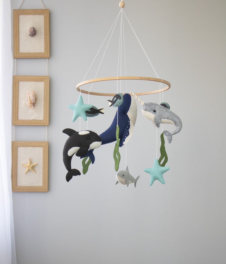 Ocean Nursery Baby Mobile Big Blue Whale Crib Mobile Narwal Etsy