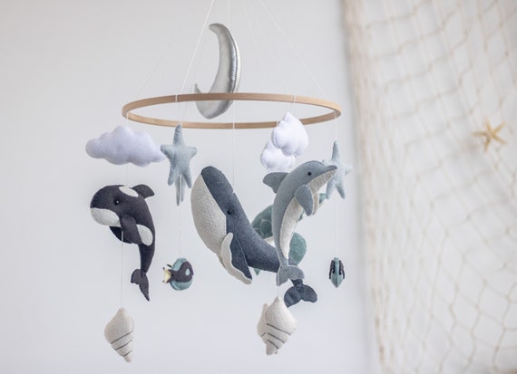 Whale Baby Mobile Fish Mobile Moon Baby Crib Mobile Grey Whale Mobile for  Nursery Neutral Nursery Mobile Baby Shower Gift 