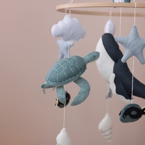 Ocean nursery baby mobile, Whale baby mobile, Neutral crib mobile, Sea turtle, Orca, Sea life, Rainbow and cloud, Unique baby gift image 7