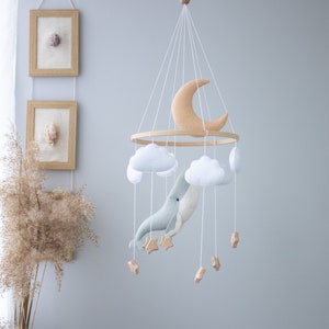 Whale and Moon Baby Mobile, Whale nursery Mobile,Star Pastel Ocean mobile,Nautical Decor,Crib Neutral Boho accessories, Unique Baby Gift image 3